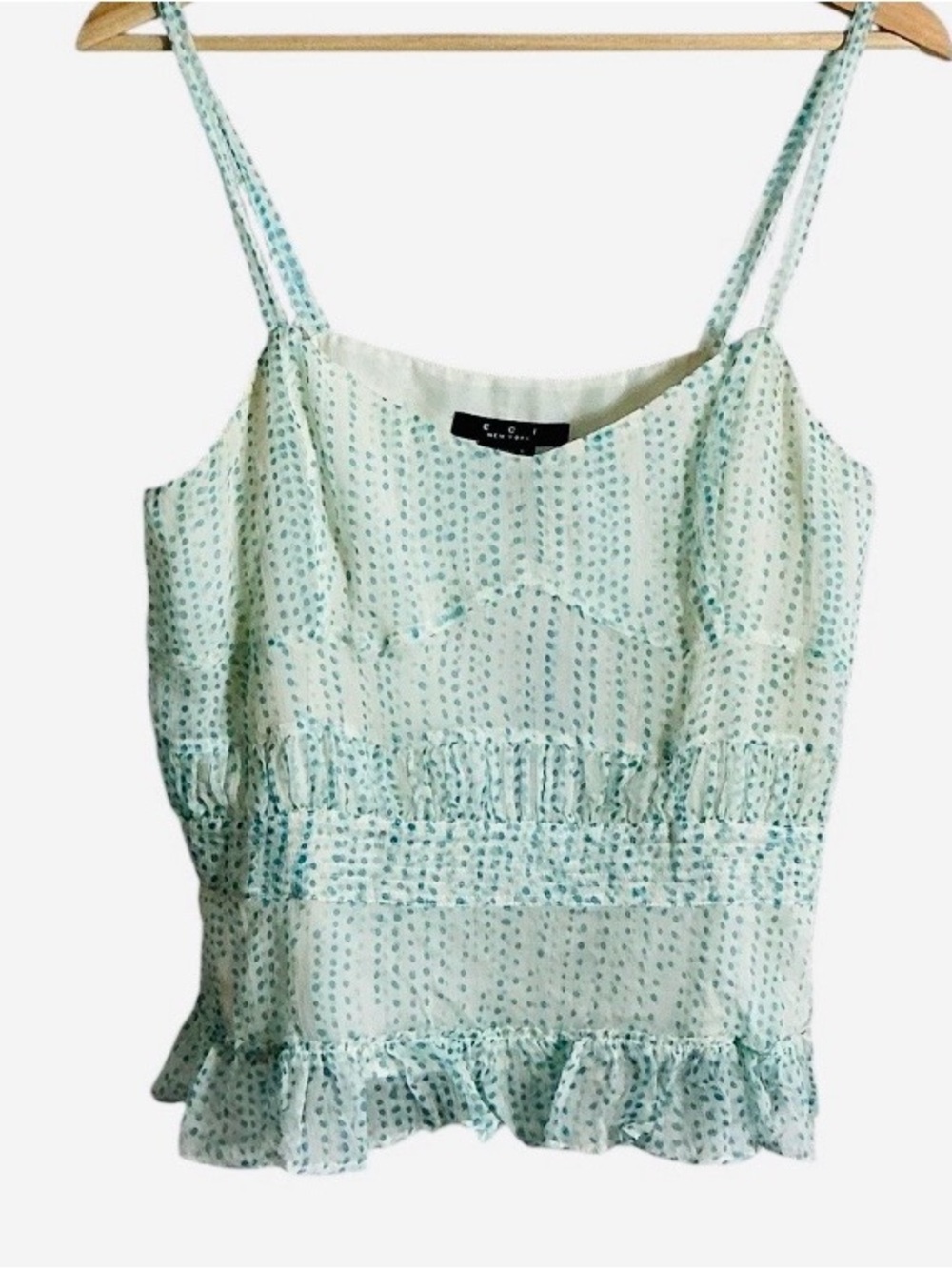 ECI Silk Mint Green Polka Dot Ruffle Cami